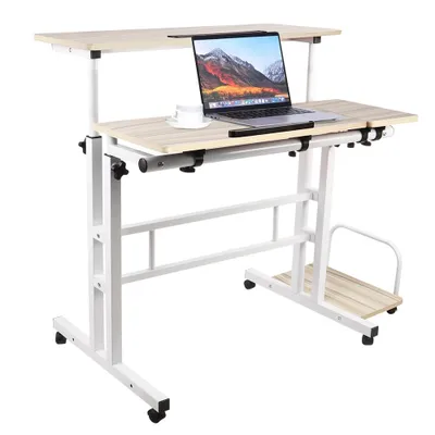 Produktbild von Schreibtisch Computertisch mit Rollen 80 x 60 cm mit neigbar Tischplatte höhenverstellbarer