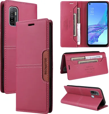Produktbild von Handyhülle für Oppo A53/A53S/A33 (2020) Hülle, Leder Flip Wallet Kartenfach Stand Schutzhülle Rot