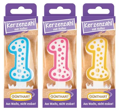 Obrázek produktu pro Günthart vosková svíčka č. 1 narozeninová svíčka 1 kus různé barvy