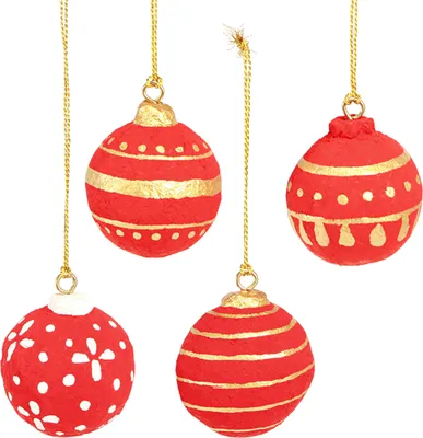 Produktbild von Weihnachtsdekoration Pappmaché Kugeln Handgefertigt Festlicher Schmuck, 4 Stück