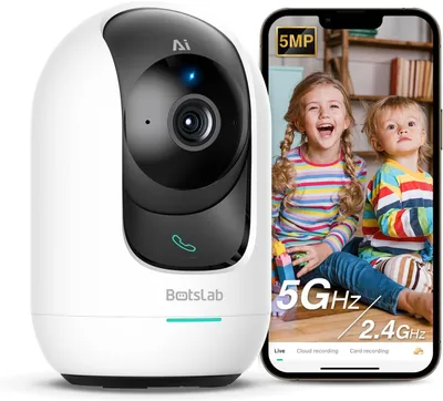 Zdjęcie produktu dla Wewnętrzna kamera monitorująca BOTSLAB 5 MP, niania 3K z kamerą, kamera IP WLAN 2,4 GHz/5 GHz z wykrywaniem ruchu i wykrywaniem osób AI, noktowizor PL