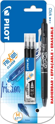 Produktbild von Pilot - Gelroller Frixion Ball Clicker, 4er Blister (1 Gelroller + 3 Minen), schwarz