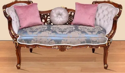 Produktbild von Casa Padrino Barock Sitzbank Blau / Beige / Braun / Gold 150 x 55 x H. 80 cm - Prunkvolle Massivholz Bank mit edlem Blumenmuster - Möbel im Barockstil