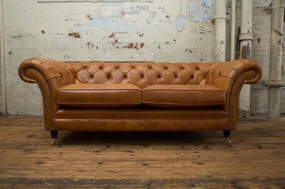Zdjęcie produktu dla Sofa skórzana Chesterfield, luksusowa, trójmiejscowa, brązowa