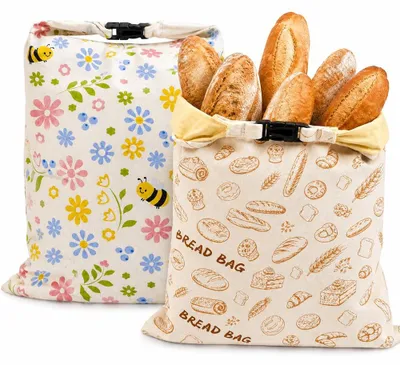 Produktbild von Bienenwachs Brotbeutel - 2 Stück wiederverwendbare Brotbeutel aus Leinen