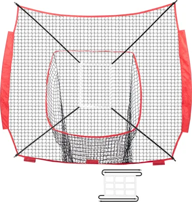 Zdjęcie produktu dla SucceBuy – siatka treningowa do baseballu i softballu o wymiarach 7x7 stóp, przenośny zestaw do gry z wyznaczoną strefą strike'ów, 220 V, 100 W, wytrzymały nylon, kolor czarny, sama siatka