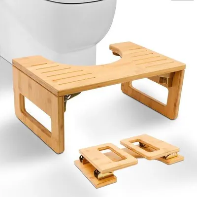 Produktbild von Famanu Toilettreppen Holz, klappbare Toilettentreppe für Erwachsene, aus Bambus, rutschfest, gesunde Sitzhaltung