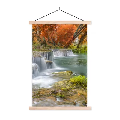 Produktbild von MuchoWow® Textilposter Herbst - Wasserfall - Natur - Bäume 40x60 cm mit holzfarbenen Rahmen - Poster
