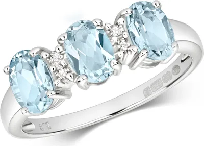Produktbild von Wunderschöner 9 Karat (375) Weißgold Trilogie Damen - Diamant Ring Brillant-Schliff H - PK mit Aquamarin, 50 (15.9); TRS28662RSK