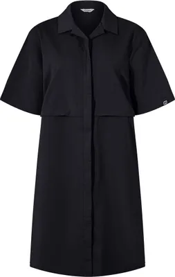 Schwarzes W Explorer Dress von Berghaus; kurzärmlig mit Hemdkragen und knielanger Silhouette.