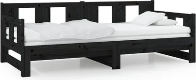 Produktbild von vidaXL Tagesbett Ausziehbar Schwarz Massivholz Kiefer 2x(90x190) cm
