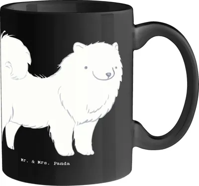 Produktbild von Mr. & Mrs. Panda Teetasse Samojede Freundlichkeit - Schwarz - Geschenk, Becher, Hunderasse, energiegeladen, Hunderassen Vielfalt, Pott, cappuccinotasse, Eigenschaften