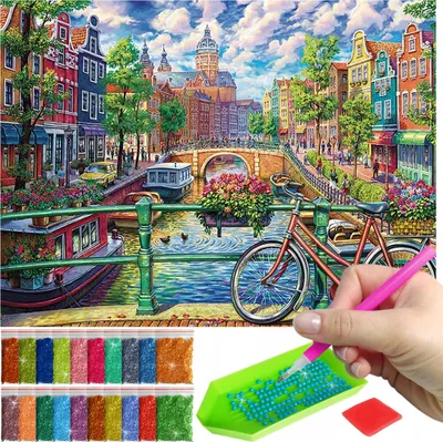 Produktbild von ARTULIO Diamond Painting Set - Amsterdam / Fahrrad auf Brücke - 30 x 40 cm - 5D Diamant Painting