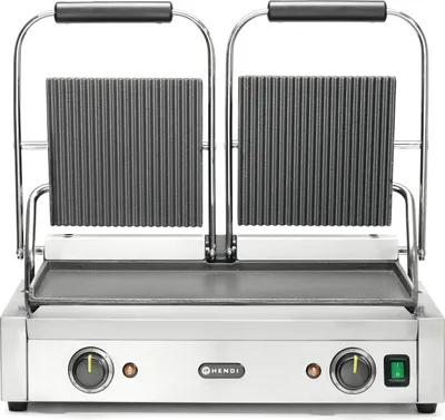 Produktbild von HENDI Kontaktgrill Doppelausführung oben gerillt/unten glatt 3600W