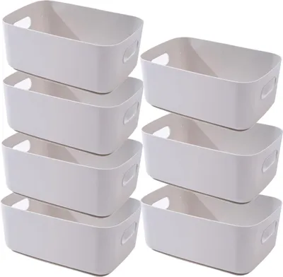 Produktbild von Famanu Aufbewahrungsboxen Set 7 Stück - Kunststoff mit Handgriffen - Multifunktionale Organizer für Bad, Küche, Büro (Grau)