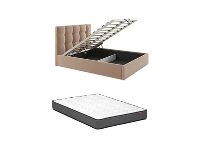 Produktbild von Bett mit Bettkasten - 200 x 200 cm - Samt - Beige + Matratze - MIRDAL von Pascal Morabito