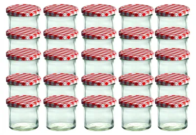 Immagine prodotto di Set di 25 barattoli in vetro da 125 ml con coperchio a quadretti rossi
