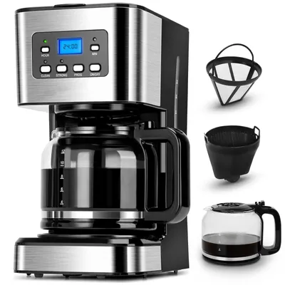 950W Kaffeemaschine mit Timer, 1.5L Filterkaffeemaschine 12 Tassen, Abschaltautomatik, Tropf-Stopp, Wiederverwendbare Filter und Heizplatte, Schwarz