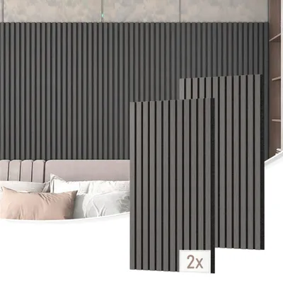 Obrázek produktu pro YARDIN Dřevěné akustické MDF panely, sada 2 ks, 120 x 60 cm, 1,44 m², akustické panely, zvukově izolační desky, pohlcovače zvuku, obklad stěn, obývací pokoj, kancelář, domácí kino, dub, černá