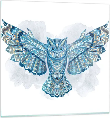 Produktbild von Bilder auf glas - Eule Flügel Tierwelt Grafik - 60x60cm - Glasbilder - Wandbilder - Kunstdruck - zum Aufhängen bereit - Wanddekoration aus Glas - Glas Bilder - Wandbild auf Glas - GAC60x60-3087