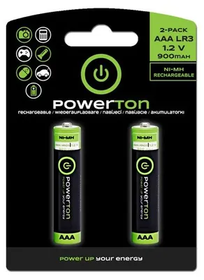 Obrázok produktu pre Nabíjecí baterie, AAA (HR03), 1.2V, 900 mAh, Powerton, blistr, 2-pack