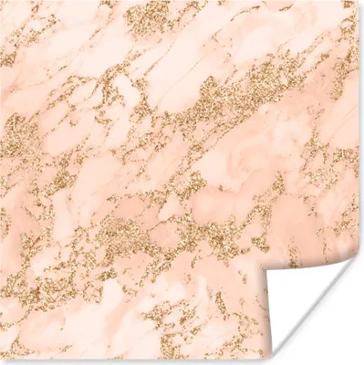 Produktbild von MuchoWow® Poster Marmor - Rosa - Gold 50x50 cm - Wohnzimmerdekoration