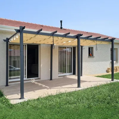 Produktbild von PURPLE LEAF Aluminium Pergola 3 x 5.5 m Wasserdicht Stabil Winterfest, Garten Pavillon mit Sonnenschutz uberdachung, UV-Schutz, Beige