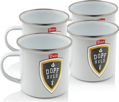 Image de BBQ-Toro Tasse en émail "Dopfheld" (4 pièces) | 350 ml | Camping Tasse en émail