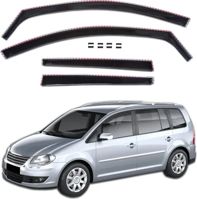 Produktbild von J&J AUTOMOTIVE | GP Windabweiser Für Volkswagen Touran 5D 2003-2015 4tlg, GP Regenabweiser, Schwarz, Getönt, Aerodynamisch, Einfache Montage, Befeistigung mit Clips