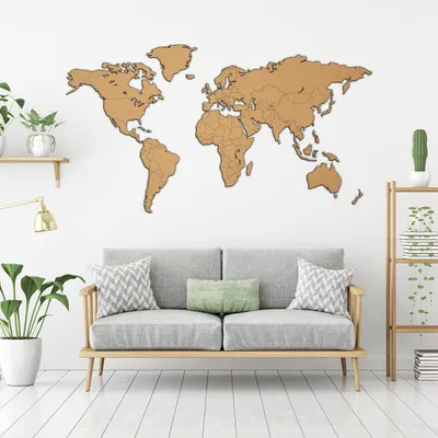 Zdjęcie produktu dla Giallobus - Mapa świata - dekoracja ścienna z drewna MDF HAVANA - 190D x 105D cm - Drewno MDF - Avana