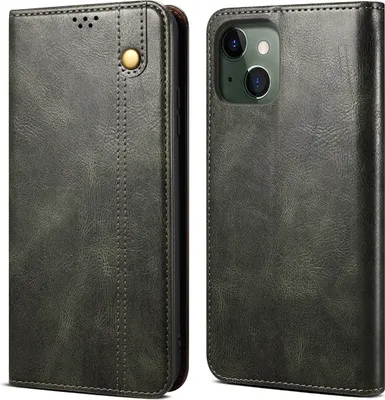 Image de Etui pour iPhone 14 étui en cuir avec fonction stand vert