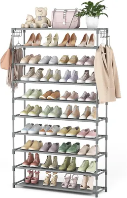 Produktbild von Schuhregal 10 Ebenen, 155 cm, graues Metall, für Flur