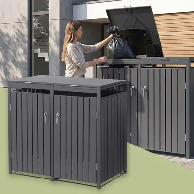 Produktbild von ML-Design Mülltonnenbox 2er für 2 Tonnen, 240L 132x80x116,3 cm Anthrazit, Stahl, wetterfest/abschließbar