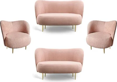 Produktbild von Casa Padrino Luxus Wohnzimmer Set Rosa / Gold - 2 Luxus Sofas mit gebogener Rückenlehne & 2 Luxus Sessel mit gebogener Rückenlehne - Wohnzimmer Möbel - Luxus Möbel - Luxus Einrichtung