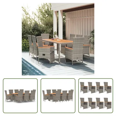 Produktbild von The Living Store 9-tlg. Garten-Essgruppe mit Kissen Grau Poly Rattan