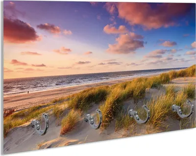 Produktbild von Wallario Handtuchhalter aus Glas, Motiv: Abendspaziergang am Strand - Sonnenuntergang über dem Meer, 30 x 20 cm mit 4 Haken