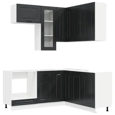 Produktbild von vidaXL Kücheneinheit KALMAR 8 pcs Schwarz Holzwerkstoff