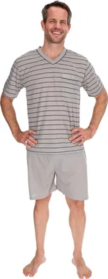 Produktbild von Pyjama Herren kurz Shirt+Hose Schlafanzug Schlafkleidung Nachtwäsche Nachtanzug, Größe:L, Farbe:Grau