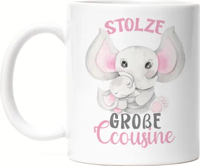 Produktbild von Stolze Große Cousine Tasse Weiß Family Familien Zusammenhalt Beschützerin Cousinen Liebe Elefanten