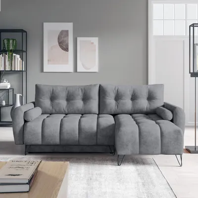 Produktbild von Ecksofa MALAGA MINI Dunkelgrau, L-Form - mit Schlaffunktion, Bettkasten & universeller Ottomane