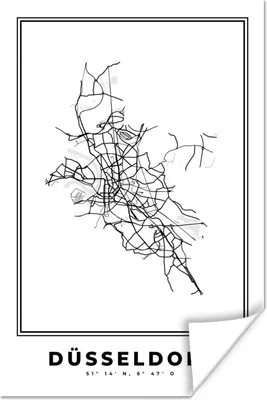Produktbild von MuchoWow® Poster Deutschland - Düsseldorf - Stadtplan - Karte - Schwarz-Weiß - Karte 60x90 cm - Wanddekoration