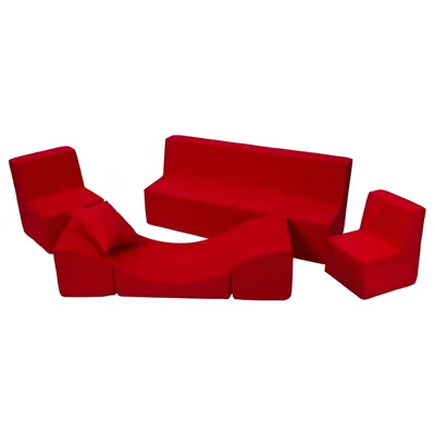Produktbild von Kinderzimmer-Möbelset: 2xSessel+Sofa+roter Puff