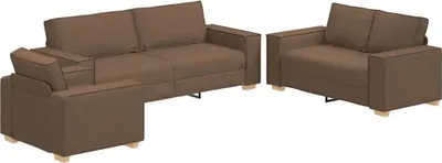 Produktbild von vidaXL Sofa 3 stk. Braun Leinenmischgewebe