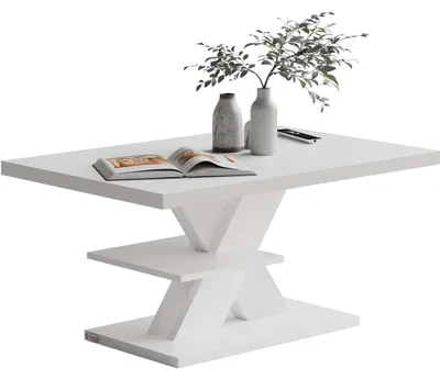Image de Table basse blanche 90 x 60 x 45 cm, rangement supplémentaire