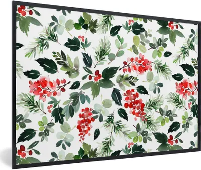 Produktbild von MuchoWow® Gerahmtes Poster Pflanzen - Weihnachten - Aquarell 90x60 cm - Poster mit Schwarzem Bilderrahmen Wandposter Rahmen Foto Bilder - Fotorahmen - Foto-Plakat