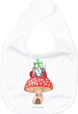 Produktbild von Mr. & Mrs. Panda Lätzchen Marienkäfer Fliegenpilz - Weiß - Geschenk, Haus, Wohnung, Babylätzchen, Lustige Sprüche, Fleigenpilzhaus, Sabber, Schlabberlatz, Für Babys