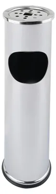 Produktbild von Grafner 2in1 Edelstahl Standaschenbecher mit Mülleimer, 8 Liter, Ø15 x 56 cm, silber, Stand Aschenbecher für draussen Außen Innen freistehend Sturmaschenbecher