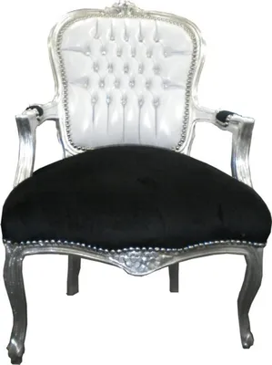 Produktbild von Casa Padrino Barock Salon Stuhl Weiß / Schwarz Bling Bling