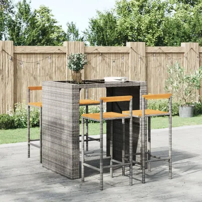 Immagine prodotto di The Living Store Sgabello da bar 4 pz. Poli rattan grigio e legno massiccio di acacia