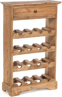 Obrázek produktu pro Stojan na víno CORTEZ | 85x55cm(VxŠ) Dřevěný stojan na lahve se zásuvkou | Barva: 01 přírodní-vintage